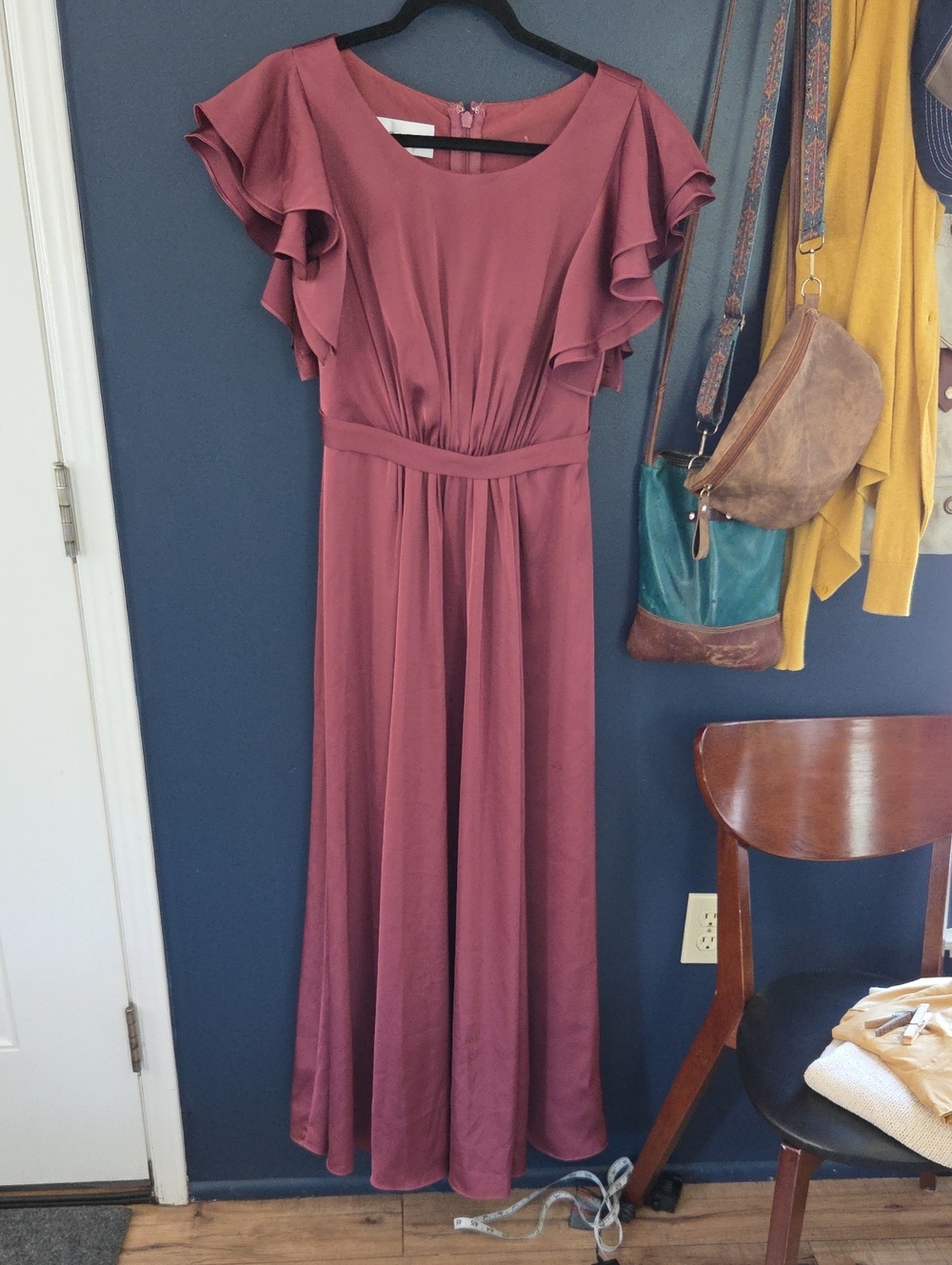 Azazie Mauve Ruffle-Sleeve Maxi Dress